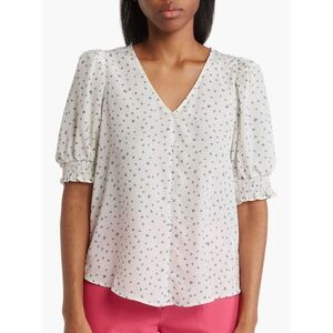 NWT Pleione White with Blue Hearts Blouse Size Small